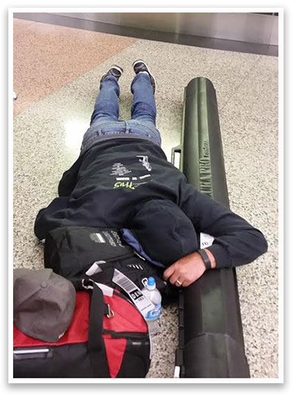 Jimmy getting some sleep at the Denver airport