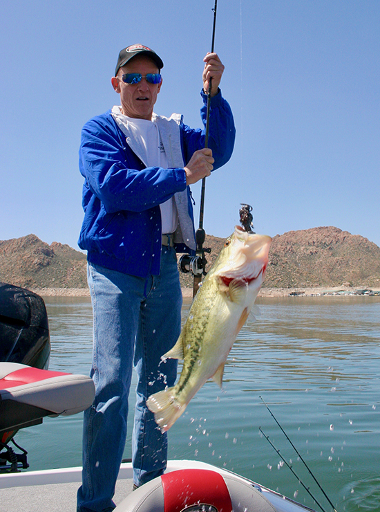 A football head with a hula grub is a great bait for transition bass.