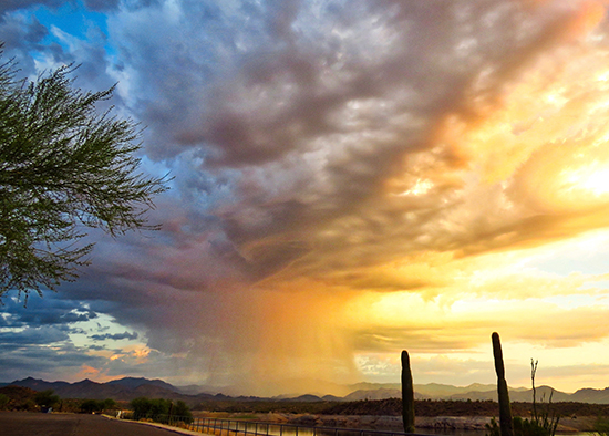 Low pressure fronts often mean storms, but not always. A barometer is the sure-fire way to tell