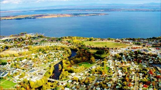 A view over Plattsburgh, NY with the Inland Sea in the distance.