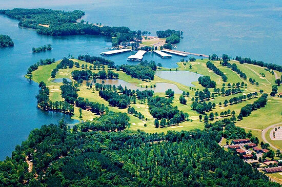 Aerial view of Goose Pond Colony Marina — official take-off and check-in for the event.