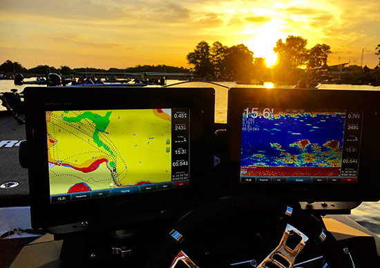 Beautiful at sunrise, Lake Guntersville is teeming with baitfish.