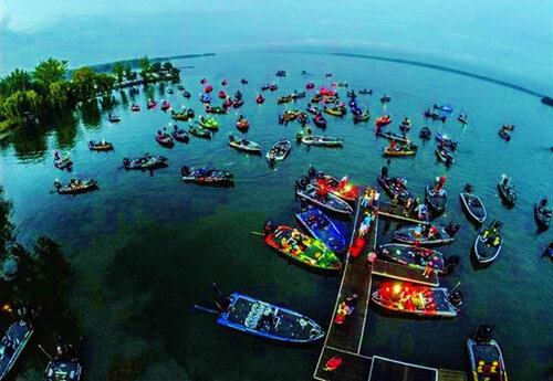 Anglers in the staging area before take-off at Cayuga.