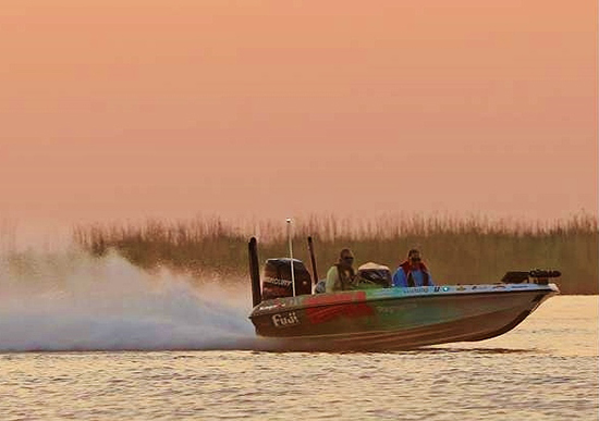 The Sabine River forms the border between Texas and Louisiana at the Gulf Coast.